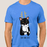 Sarcastic Christmas Cat Tri-Blend Shirt<br><div class="desc">A sarcastic and rather bored black and white tuxedo cat with Christmas antlers.  Ho ho ho,  and all that. Original art by Nic Squirrell. 
Change or remove the text to customize.</div>