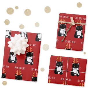 Cat Christmas Wrapping Paper - CLASSIC RED