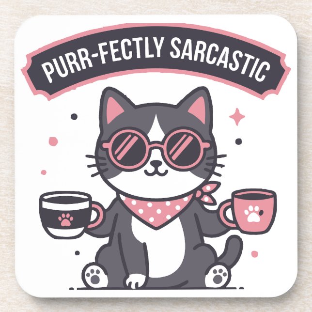 Sarcastic Cool Cat Bandana Coffee Lover Gift Beverage Coaster (Front)