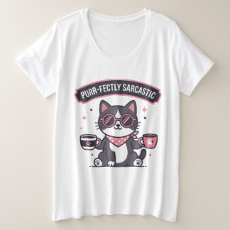 Sarcastic Cool Cat Bandana Coffee Lover Gift Plus Size T-Shirt
