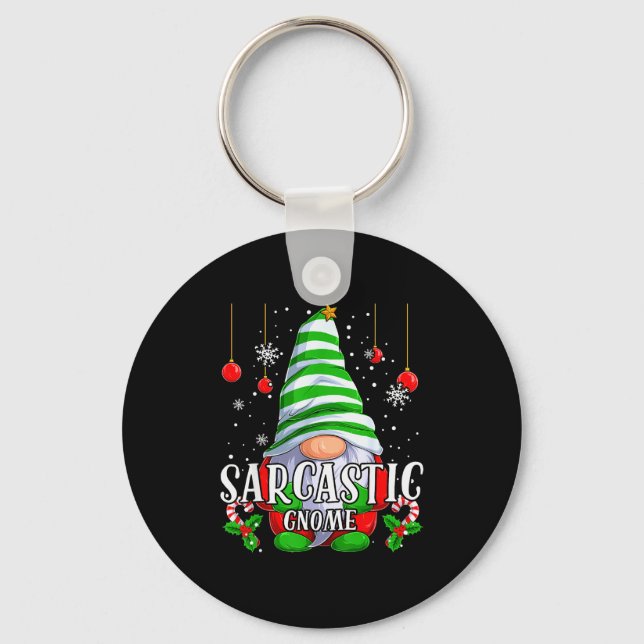 Sarcastic Gnome Christmas Pajamas Matching Family  Keychain (Front)