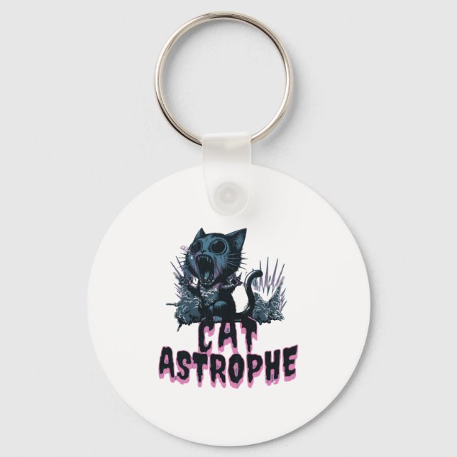 Sarcastic Grumpy Cat Cartoon Design Keychain (Front)
