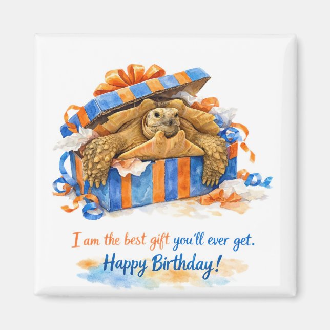 Sarcastic Happy Birthday Sulcata tortoise gift Magnet (Front)