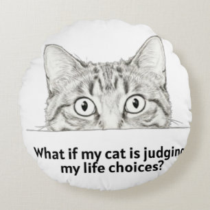 Sarcastic Judging Cat Tee Gift for Cat Moms Round Pillow