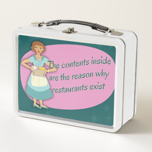 Sarcastic Kitschy Housewife Home Cooked Slogan Metal Lunch Box (Front)