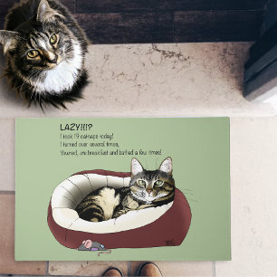 Sarcastic Lazy Tabby Cat Humor Sage Green Doormat