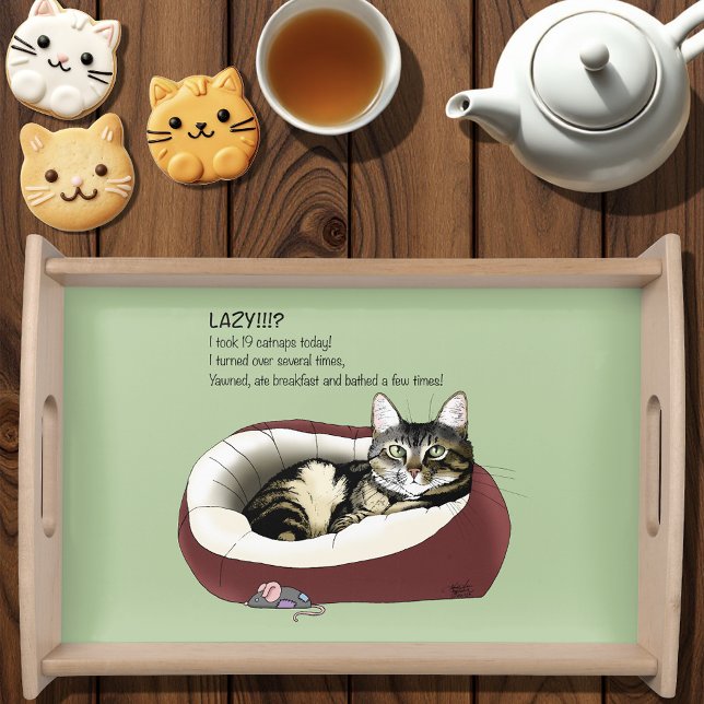 Sarcastic Lazy Tabby Cat Humor Sage Green Serving Tray (Creator Uploaded)