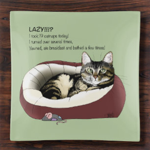 Sarcastic Lazy Tabby Cat Humor Sage Green Trinket Tray