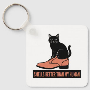 Sarcastic Linocut Cat in Shoe Meme Keychain