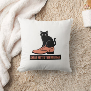 Sarcastic Linocut Cat in Shoe Meme Throw Pillow