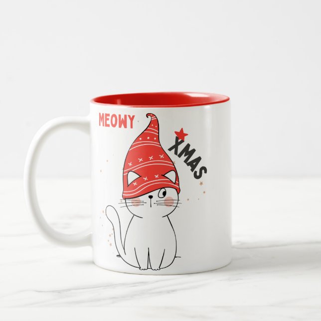 Sarcastic Meowy Xmas Cat Mugs (Left)