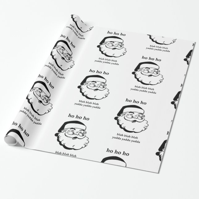 Sarcastic Santa Wrapping Paper Black and White (Unrolled)