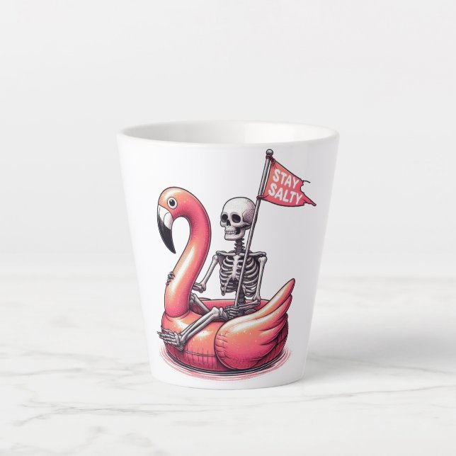 Sarcastic Skeleton on Flamingo - Stay Salty Latte Mug (Front)