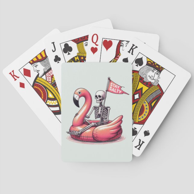 Sarcastic Skeleton on Flamingo - Stay Salty Poker Cards (Back)