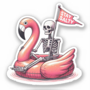 Sarcastic Skeleton on Flamingo - Stay Salty Sticker