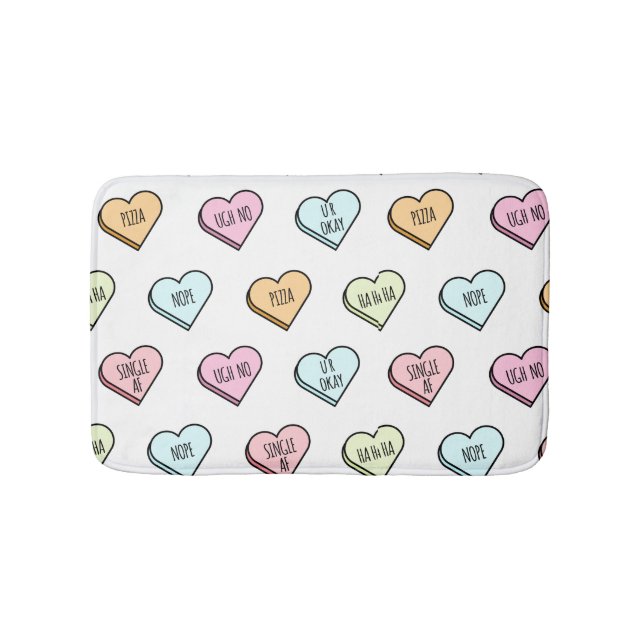 Sarcastic Valentine’s Candy Heart Pattern Bathroom Mat (Front)
