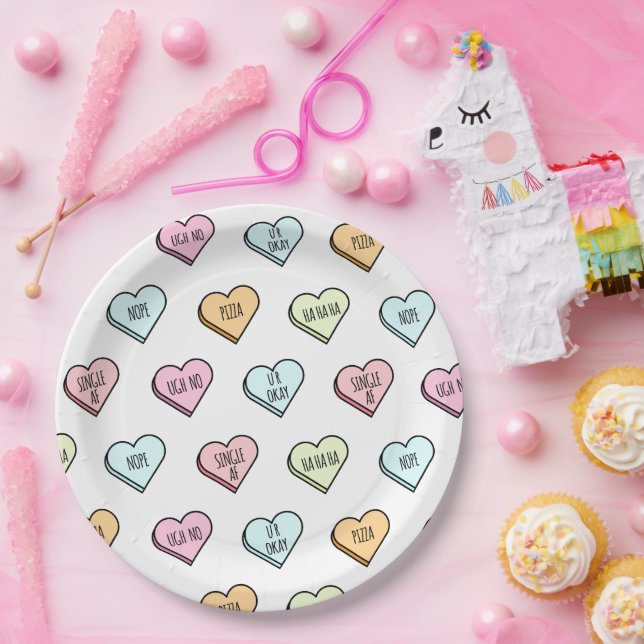 Sarcastic Valentine’s Candy Heart Pattern Paper Plates (Party)