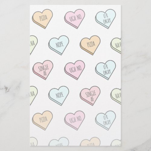 Sarcastic Valentineâs Candy Heart Pattern Stationery