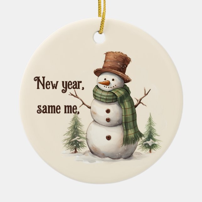 Sarcastic Vintage Snowman Christmas tree Ceramic Ornament (Front)