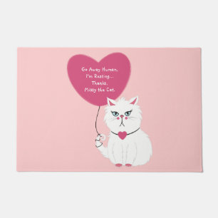 Sarcastic White Cat Funny Custom Go Away Pink Doormat