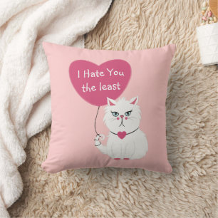 Sarcastic White Cat Funny Valentine's Day Throw Pillow
