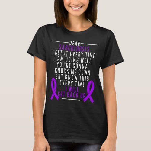 Sarcoidosis Awareness get back up Purple Ribbon T_Shirt