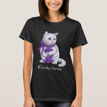 Sarcoidosis Awareness Month Purple Ribbon Cat T-Shirt