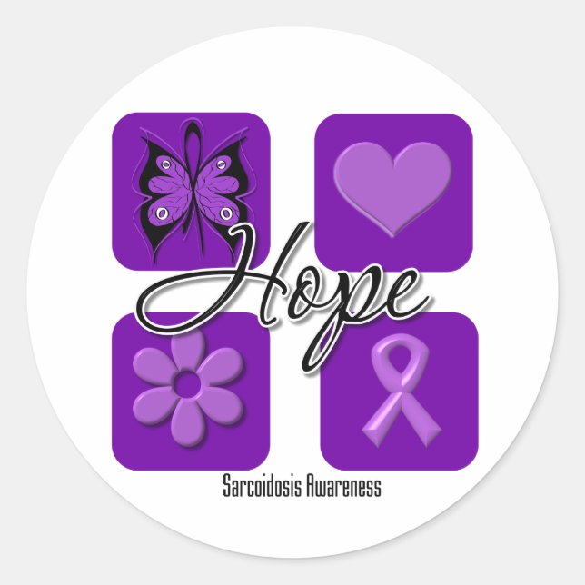 Sarcoidosis Hope Love Inspire Awareness Classic Round Sticker (Front)