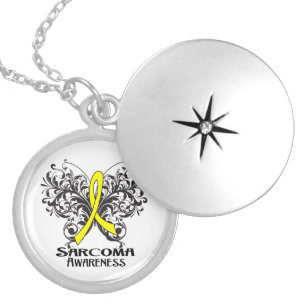 Sarcoma Cancer Flourish Butterfly Ribbon Silver Plated Necklace