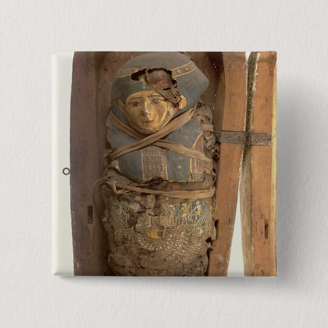 Sarcophagus and mummified body of Psametik I (664- Pinback Button (Front)