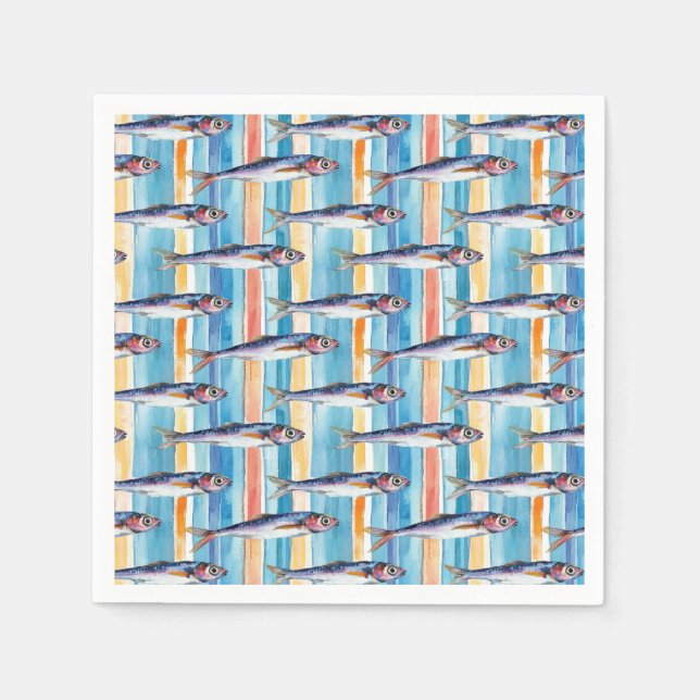 Sardine Fish Striped Pattern  Napkins (Front)