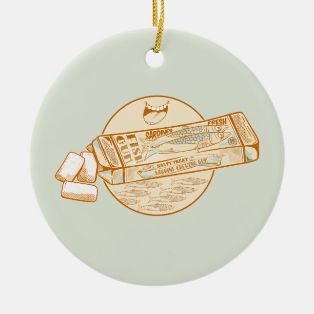 Sardine flavoured chewing gum funny fish ceramic ornament (Front)