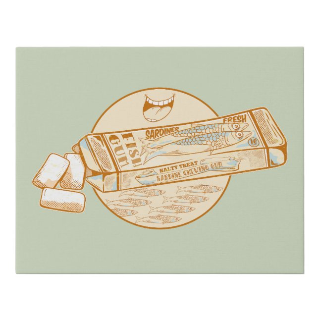 Sardine flavoured chewing gum funny fish faux canvas print (Front)