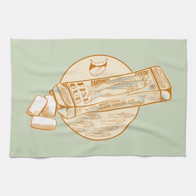 Sardine flavoured chewing gum funny fish kitchen towel (Horizontal)