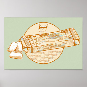 Sardine flavoured chewing gum funny fish poster