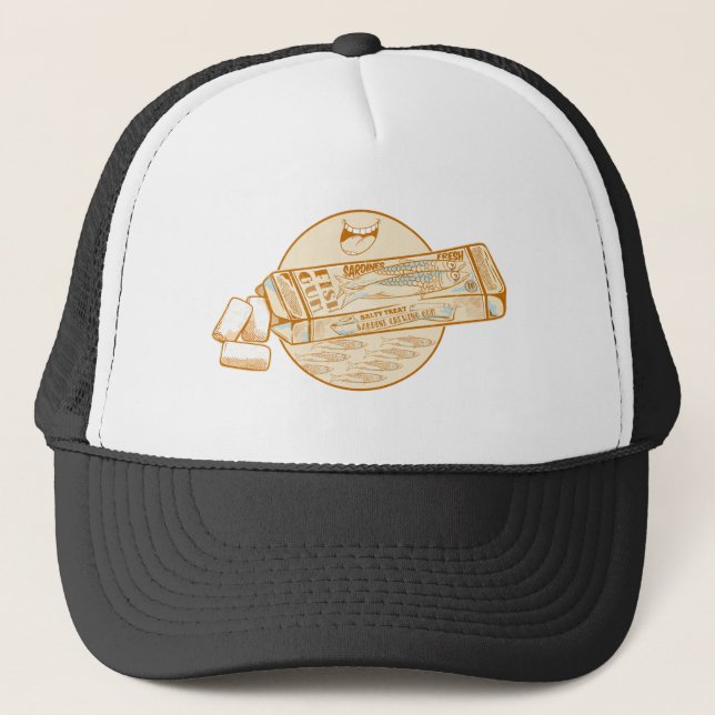 Sardine flavoured chewing gum funny fish trucker hat (Front)