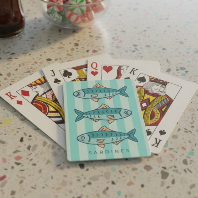 Sardine Mint and Teal Stripes Custom Playing Cards (Embrace a touch of retro charm with these distinctive mint and teal sardine playing cards. )