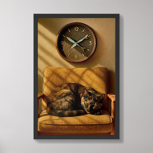 Sardine O’clock Dreamtime – Surreal Cat Art Framed Art (Framed Front)