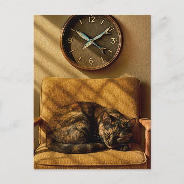 Sardine O’clock Dreamtime – Surreal Cat Art Postcard (Front)