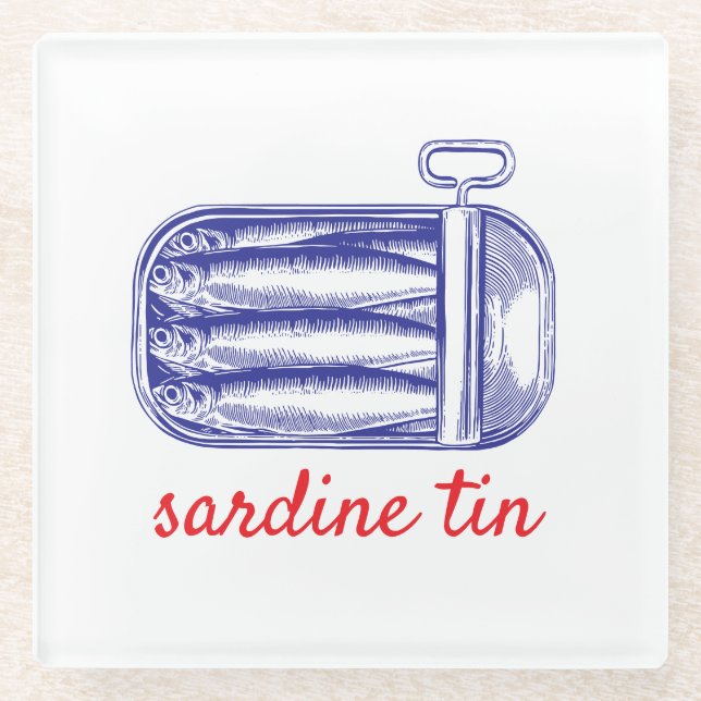 Sardine tin glass coaster (Front)