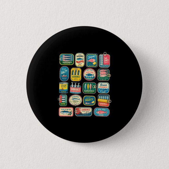 Sardine tinned fish funny trendy fisherman button (Front)