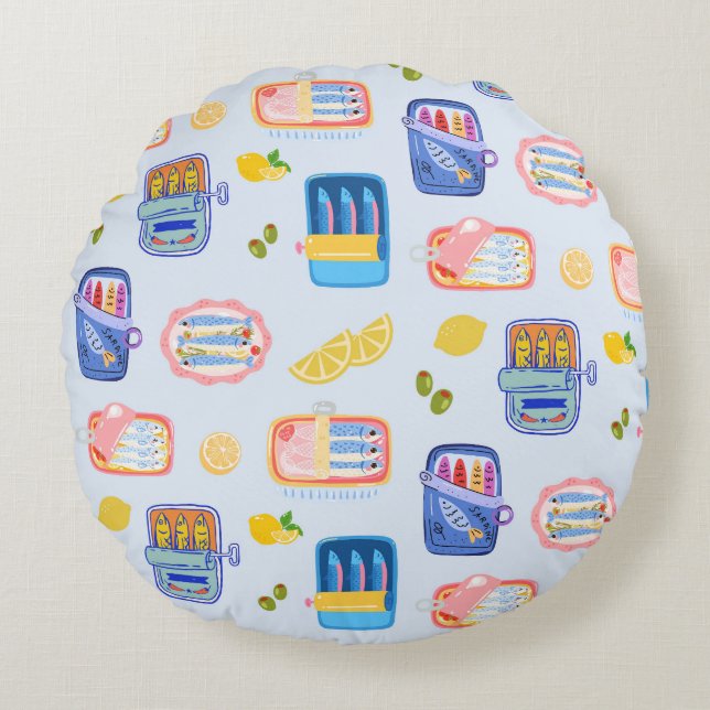 Sardines and Lemons Round Pillow (Front)