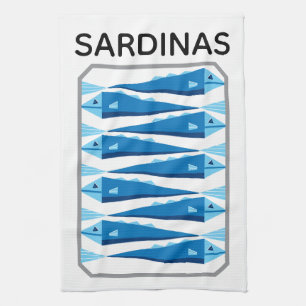 Sardines blue and white fish apron kitchen towel
