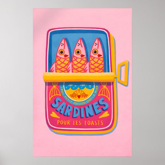 Sardines Can Poster, Retro Food Kitchen Art Poster (Front)
