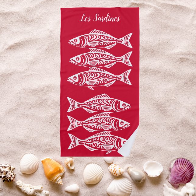 Sardines-Cherry Red Hawaiian Beach Towel (Les Sardines Hawaiian Fisherman Trend Beach Summer Beach Towel Cherry Red)