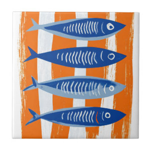 Sardines Coastal Art Ceramic Decorative Tile