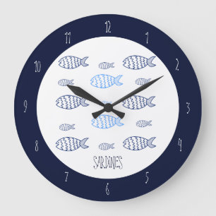 Sardines Coastal Line Art Kitchen Wall Clock