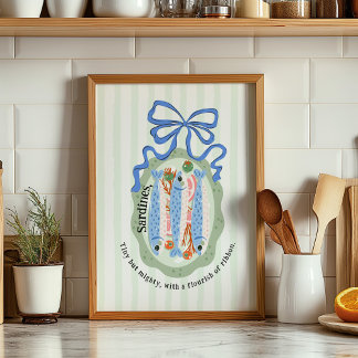 Sardines in a Plate in Blue Bow Kitchen Poster