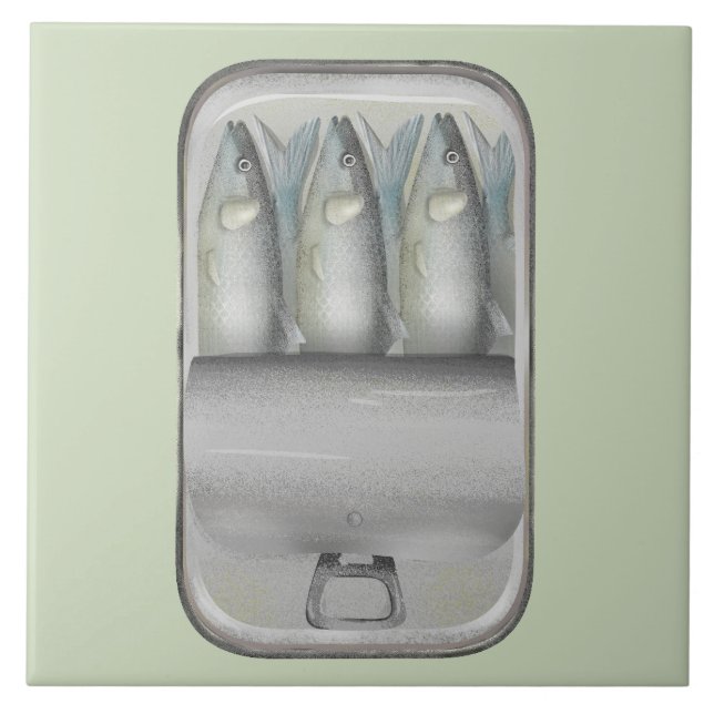 Sardines in a tin ceramic tile (Front)