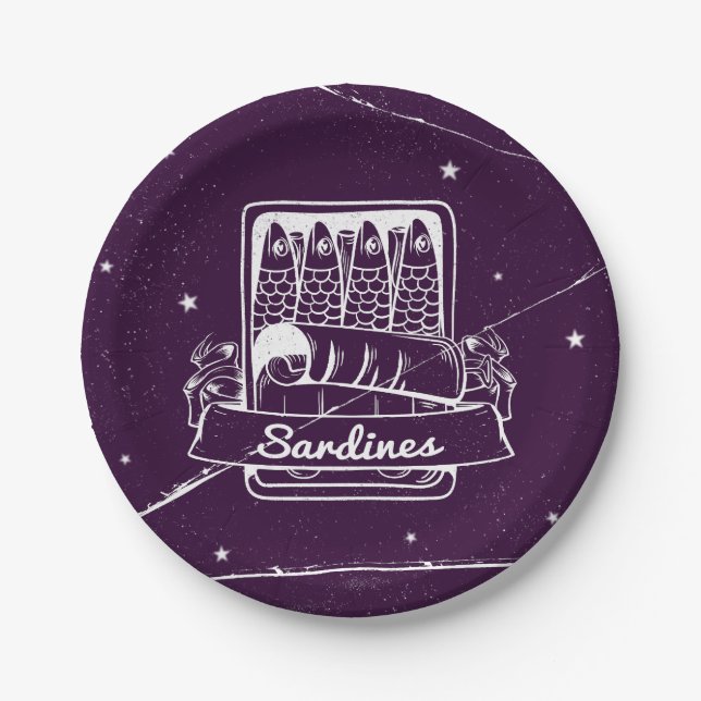 Sardines in a tin Distressed Paper Plates (Front)
